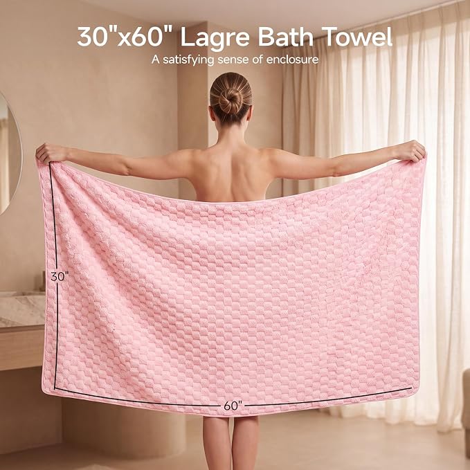 REDKISS Charcoal Gray Pink Microfiber Bath Towels Large, 30"x60", 2 Pack | Super Absorbent, Quick Dry, Super Soft, Lint Free, Fluffy Towel for Bathroom, Spa, Dorm, Ideal Everyday Use
