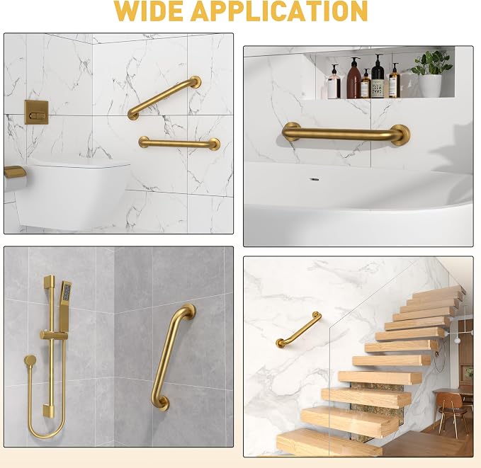 24" Shower Grab Bar, 500 lb Heavy Duty Brushed Gold Stainless Steel | Grab Bars for Bathtubs and Showers, Bathroom Grab Bar,Safety Shower Handle,Handicap Elderly Injury Senior Assist Bath Handle