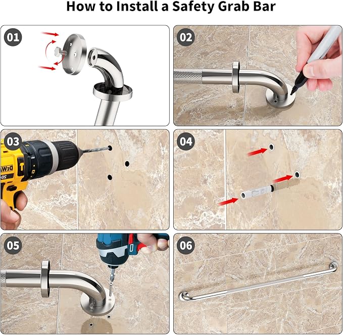48 Inch Anti Slip Shower Grab Bar, Munzong Bathroom Grab Handle for Wall | Brushed Nickel Knurled Handicap Balance Bar Safety Hand Rail Support Elderly Senior Assist Bath