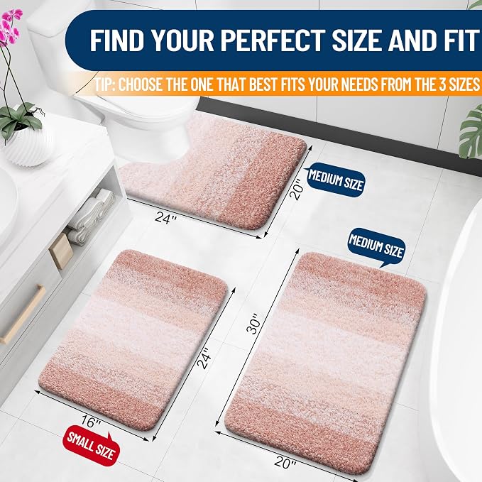 OLANLY Bathroom Runner Rug 54x24, Extra Soft Absorbent Microfiber Bath Rugs | Peach, Non-Slip Quick-Drying Rubber Backing, Machine Washable Long Bath Mat for Floor, Tub and Shower, Home Decor Accessories