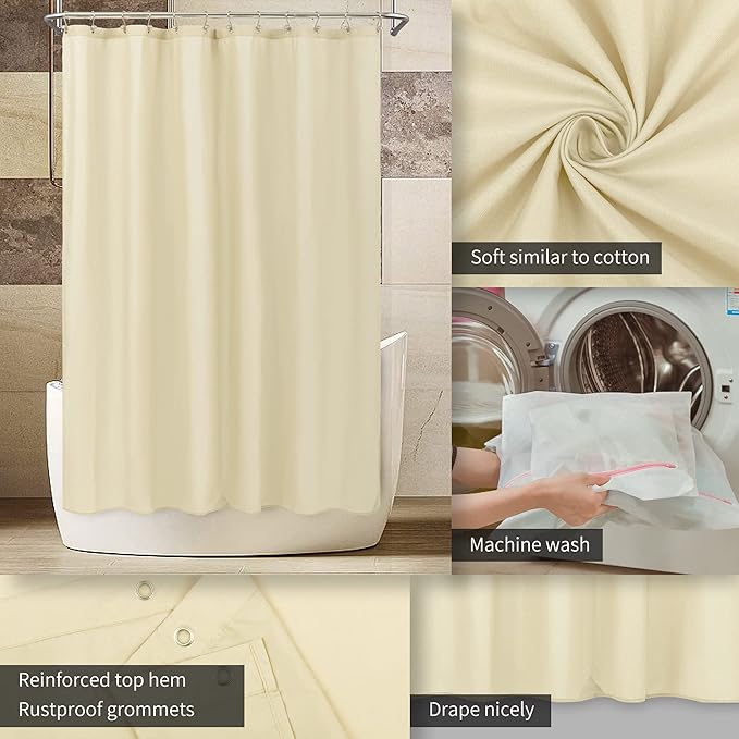 ALYVIA SPRING Waterproof Fabric Shower Curtain or Liner Cream, 72x72 | 3 Magnets, Soft Cloth & Hotel Quality, Machine Washable, Light-Weight, Standard Size