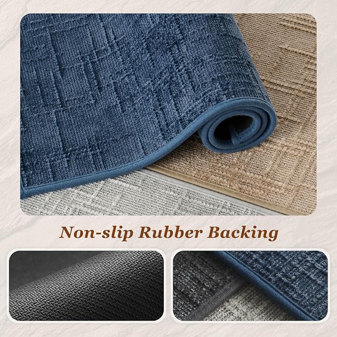 AMOAMI Bath Mat Non Slip Super Absorbent Quick Dry Bath Mats for Bathroom Floor Rubber Backing Washable Bathroom Rugs Modern Woven Jacquard Mat, Beside Tub Bath Rugs, 2' x 5', Blue