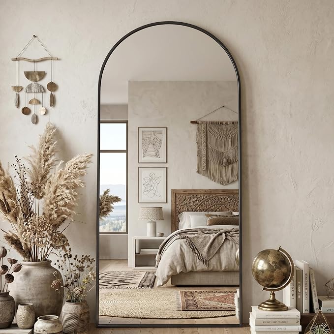 Full Length Mirror, 78" x 38" Arched Full Body Mirror Large Standing Floor Mirrors, Mirrors for Bedroom, Bathroom, Living Room Standing or Wall Leaning, Black