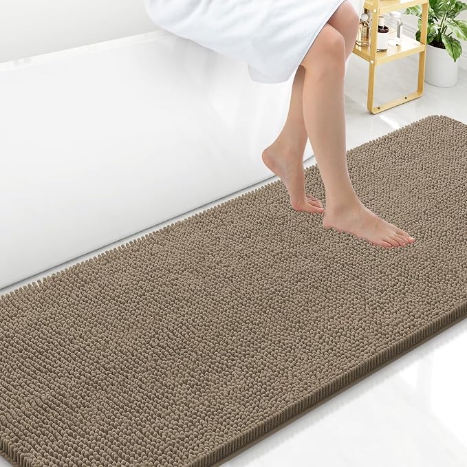 Arotive Bathroom Rugs 70x24, Soft Absorbent Shaggy Chenille Bath Rugs | Camel, Machine Washable Rubber Backing Bath Mats for Bathroom Floor Tub and Shower Home Decor Accessories