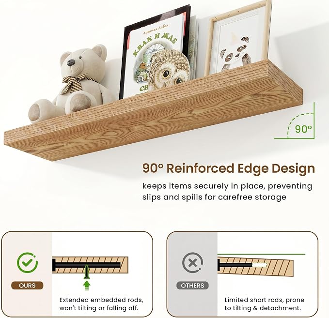9.25in Depth 40in Floating Shelves, 40x9.25x1.4, Light Brown, Set of 2 | Wall Mounted Engineered Wood Shelves, Invisible Brackets for Living Room, Bedroom, Bathroom, Kitchen Decor and Storage