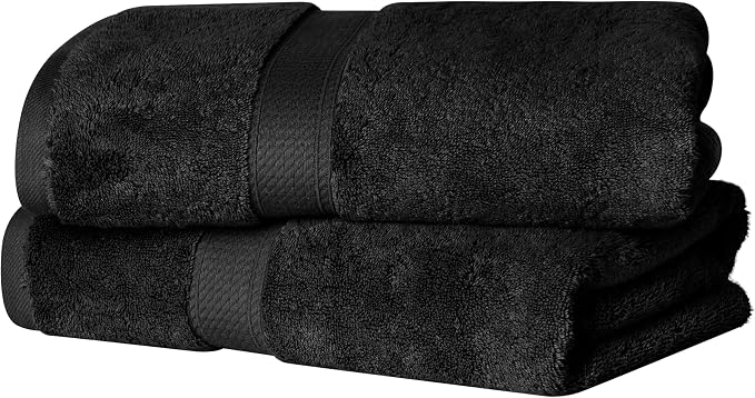 SUPERIOR Egyptian Cotton Plush & Absorbent, Bath Towel Set of 2, Black | Quick Dry, Soft Luxury Towel Set, Bath Essentials for Bathroom, Guest Bath, Spa, 2 Piece Bath, Madeline Towels