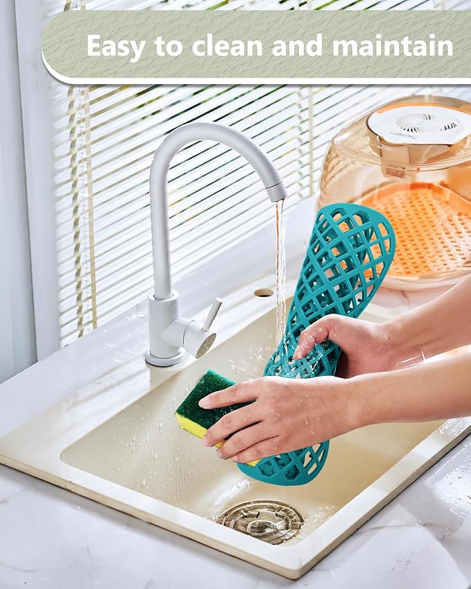 2 Pack Silicone Sink Protectors for Kitchen Sink, Trellis 13x11 Green | Heat-resistant Non-Slip and Durable Silicone Grid Mat, 13-9/16" x 11-5/8" Rear Drain