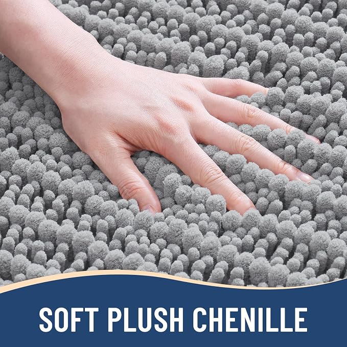 Arotive Bathroom Rugs Mat 59x35, Soft Absorbent Chenille Shaggy Bath Mat | Light Grey, Machine Wash Dry, Bath Rugs for Bathroom Floor, Tub and Shower, Home Decor Accessories
