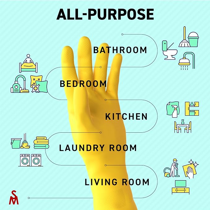 SteadMax 3/6 Pairs Cleaning Gloves, Reusable Natural Rubber Dish Gloves, Non-Slip Gloves for Kitchen and Household