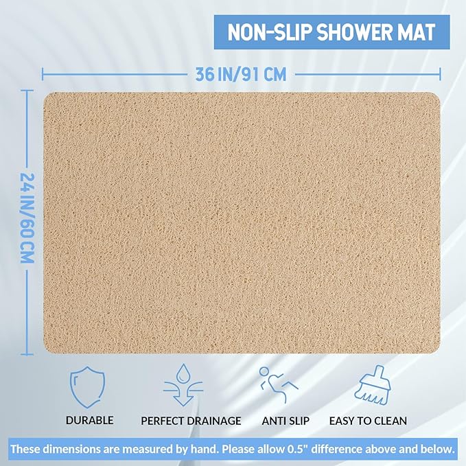 Hargiis Non-Slip Bathtub Mat, Anti Slip Shower Mat, Fast Drying Bathtub Mats, Foot Scrubber Mat, Anti Slip Mat for Tub, Floor, Bathroom, Kitchen, Home, Hotel (Beige 36"×24")
