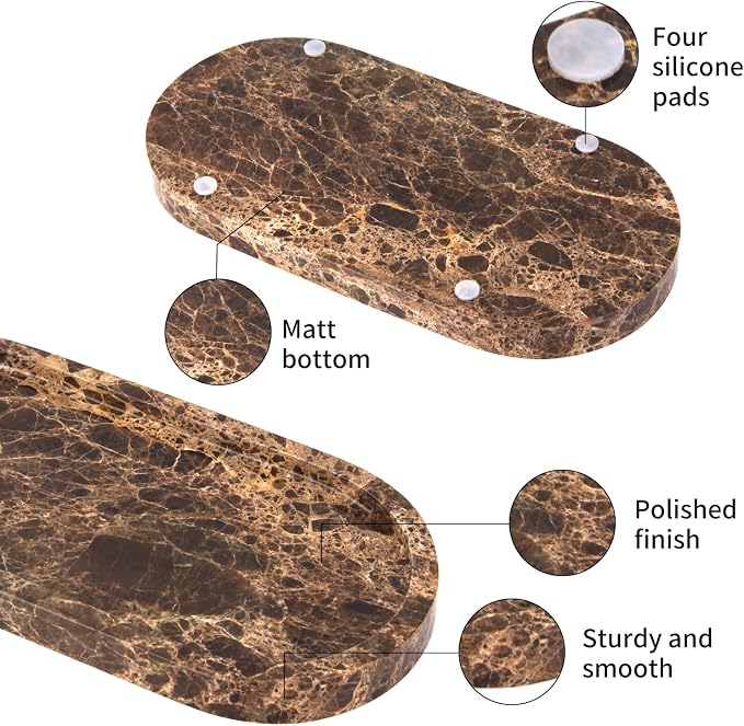 Oval Marble Bathroom Vanity Tray, Dark Brown, 10" x 5" x 0.6" | Natural Luxury Marble, Home Kitchen Bathroom Table Tray, Stone Decorative Countertop Tray, For Coffee Perfume Jewelry