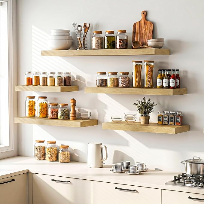 Heimlove Floating Shelves for Wall Set of 2,9.3" Deep Wall Shelves,39.4" W x 9.3" D x 1.5" H,Oak