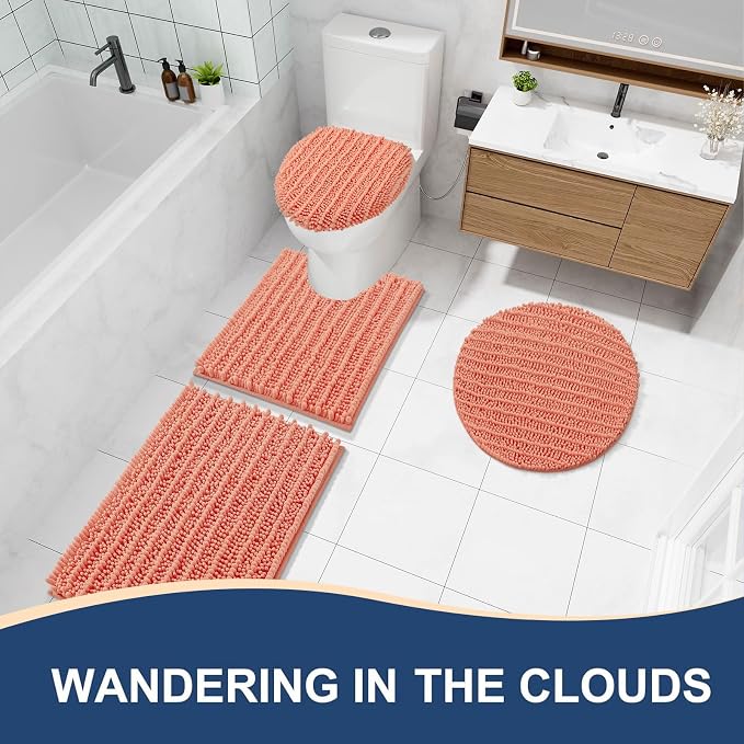 Arotive Bathroom Rugs Mat 30x17, Soft Absorbent Chenille Shaggy Bath Mat | Coral, Machine Wash Dry, Bath Rugs for Bathroom Floor, Tub and Shower, Home Decor Accessories