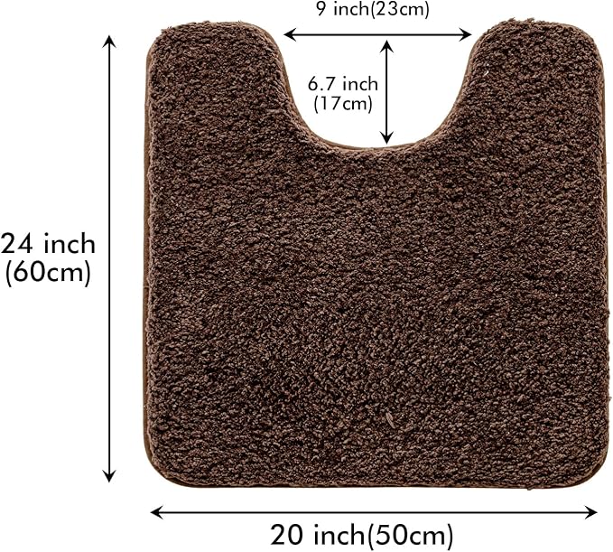 MIULEE Brown Toilet Bathroom Rug U-Shaped Microfiber Bath Mat 20x24 Inch | Absorbent, Non Slip, Quick Dry, Fluffy Bath Rugs for Bathroom Floor Tub Showers, Machine Washable