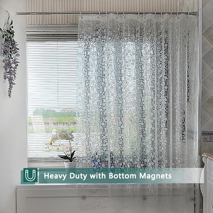 Shower Curtain Liner, 100% Waterproof Peva Shower Curtains with 3 Duty Heavy Bottom Magnets and 12 Rust Proof Grommets, 72x72 Weighted Shower Liner for Shower Stall, Bathtubs