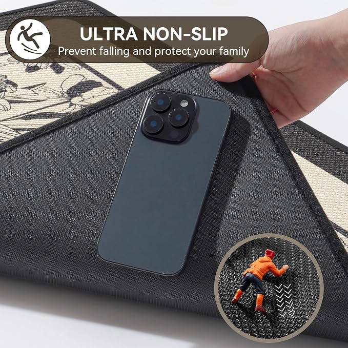 Non Slip Bath Mat, Thin Bathroom Rugs Fit Under Door, Black 20x31 | Quick Dry Absorbent, Rubber Backing Washable Bathmat, Shower Mat for Bathroom Floor, Tub and Outside Shower, Home Decor