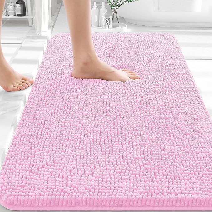 OLANLY Bathroom Rugs 30x20, Extra Soft Absorbent Chenille Bath Rugs | Pink, Quick-Drying Rubber Backing, Machine Washable Bath Mat for Bathroom Floor, Tub and Shower, Home Decor Accessories