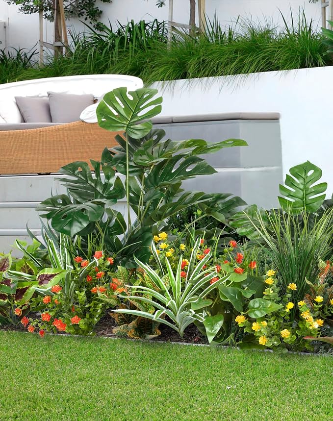18 Pcs Artificial Plants for Outdoors Fake Greenery Stems | Faux boxwood shrubs flowers, UV resistant, indoor outdoor porch patio garden table vase window box spring summer home decor