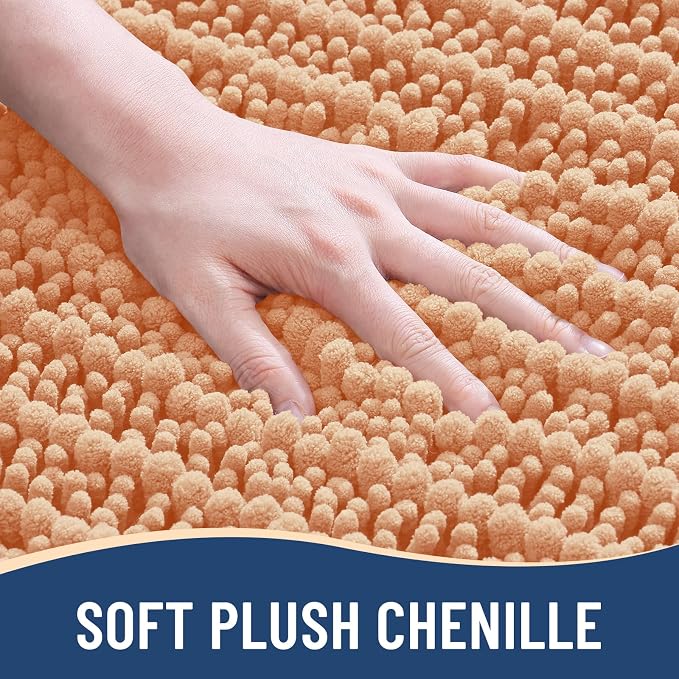 Arotive Bathroom Rugs Mat 24x16, Soft Absorbent Chenille Shaggy Bath Mat | Peach, Machine Wash Dry, Bath Rugs for Bathroom Floor, Tub and Shower, Home Decor Accessories