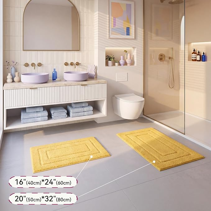 GRANNY SAYS Yellow Bathroom Rug 32" x 20", Non-Slip Microfiber Bath Mat | Ultra-soft, durable TPR backing for reliable grip, fast water absorption, machine washable for Vanity, Shower, Tub