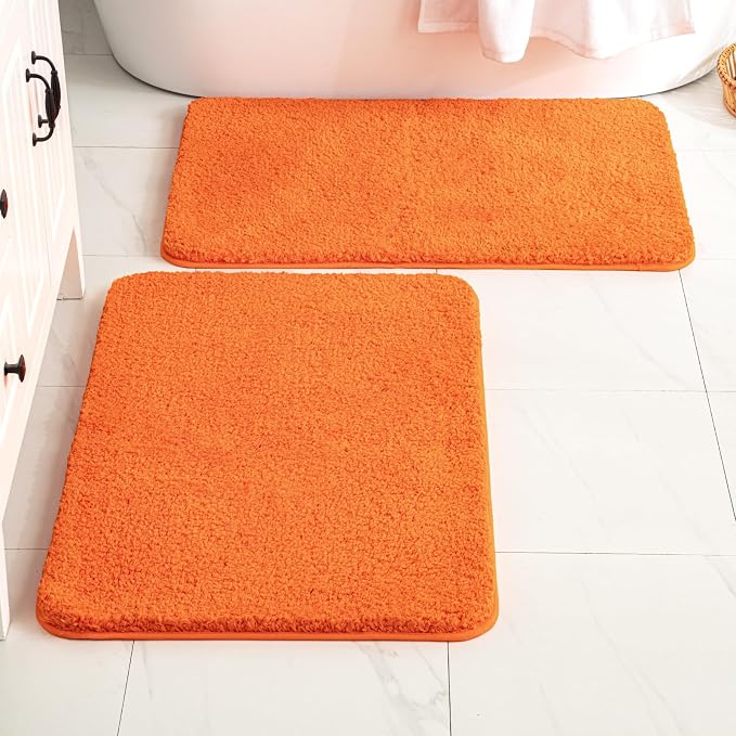 MIULEE Fall Orange Bathroom Rugs Soft Small Microfiber Bath Mat 16x24 Inch | Absorbent, Non Slip, Quick Dry, Fluffy Bath Rugs for Bathroom Floor Tub Showers, Machine Washable