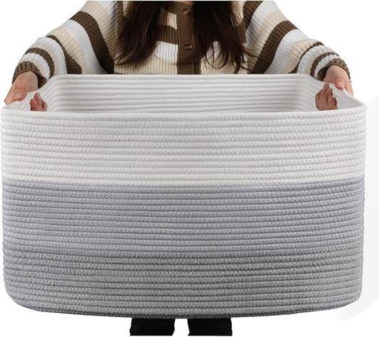 OIAHOMY Large Blanket Basket, 22”x17”x12” Laundry Baskets, Nursery Blanket Storage Living Room, Toy Storage With Handle, Rectangle Woven Baskets-Gradient Grey