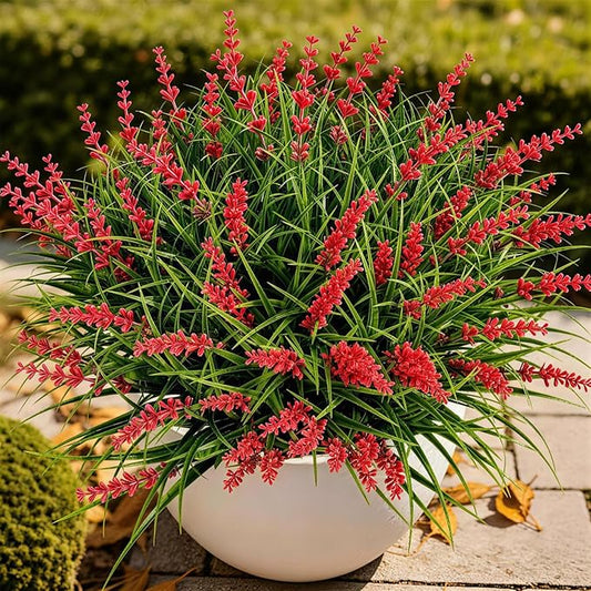 Gipsot 15 Bundles Artificial Faux Plants Flowers UV Resistant No-Fade, Adjustable Height Fake Greenery Indoor & Outdoor Decor for Window Garden Porch Patio Pathway Hanging Planter Front Yard, Red
