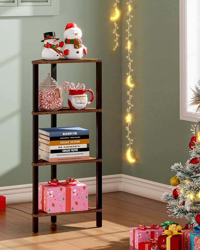 TUTOTAK Corner Shelf, 4-Tier Corner Bookshelf for Small Space | Narrow Display Corner Shelf Stand with Storage Rack, for Living Room, Bedroom, Rustic Brown BS05BB004L