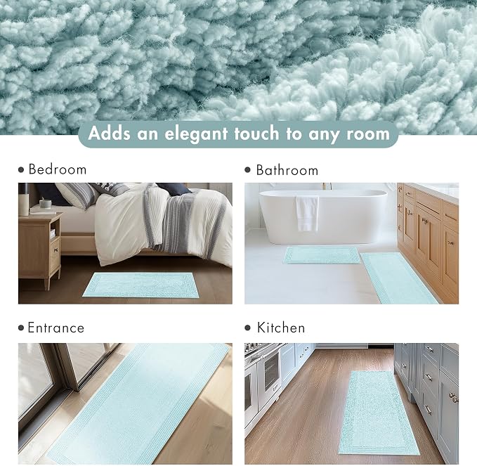 Madison Park Splendor Reversible 100% Cotton Bath Rug, 21 x 34, Blue | Tufted Bathroom Mat, 3000 GSM, Hotel Quality, Luxurious Plush, Medium Pile, Absorbent, Quick Dry, OEKO-TEX, Shower Room Décor