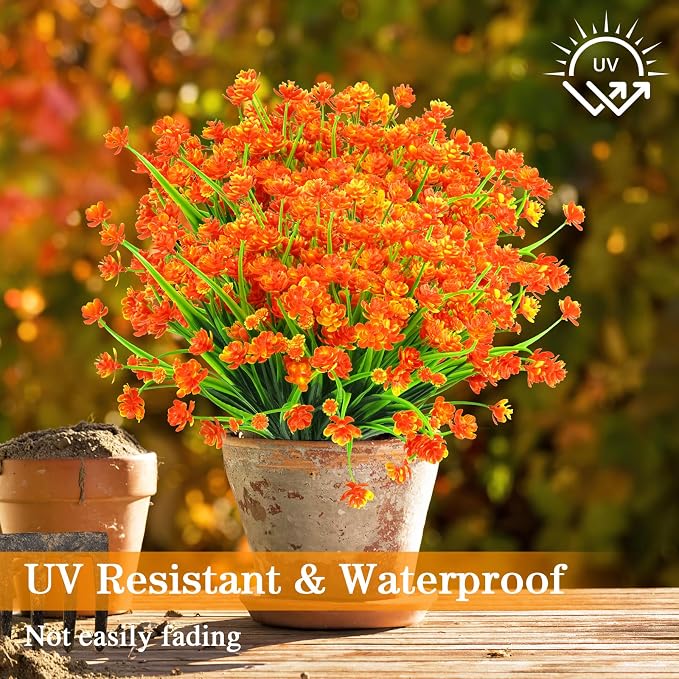 AGIRL Artificial Fall Flowers Fake Mums Outdoor,Faux Plant Porch Decor Home | 24 Bundles,No Fade Autumn Plastic Flowers for Thanksgiving Decoration,Hanging Planters Outside Pottery Barn Garden Patio