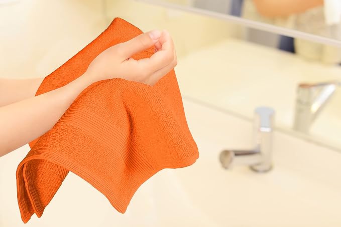 Ultra Soft 6-Piece Hand Towel Set 16x28-100% Ringspun Cotton - Durable & Highly Absorbent Hand Towels - Ideal for use in Bathroom, Kitchen, Gym, Spa & General Cleaning - Orange
