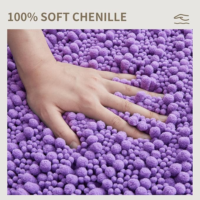 Bathroom Rugs Non Slip Washable, Extra Thick Soft Chenille Absorbent Bath Mat, High Density Barrier Non Slip Backing, Quick Dry Plush Shaggy Floor Carpet for Tub&Shower 24x17, Purple