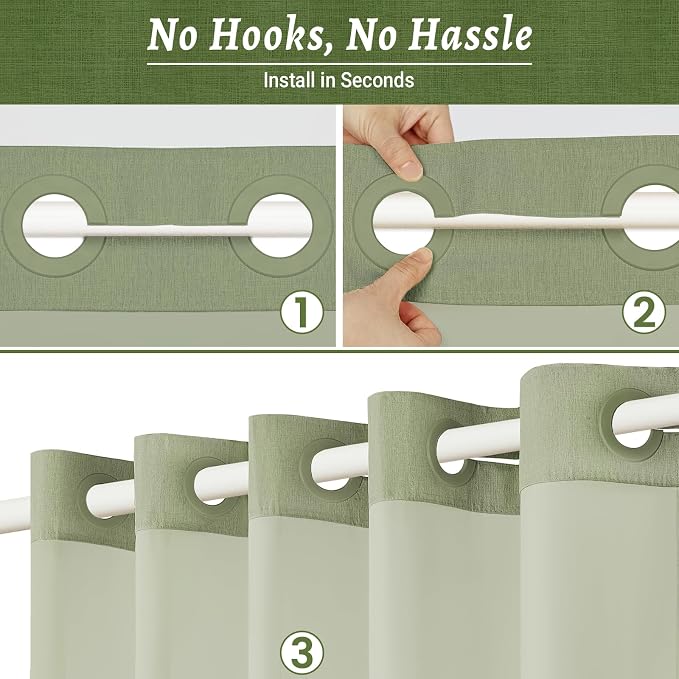 WONICY No Hook Shower Curtain with Snap-in Liner, Sage Green, 71 x 80 | Ringless, Waterproof & Washable, Hotel Style, Mesh Top Window, Bottom Magnets, Thick, Farmhouse, for Bathroom
