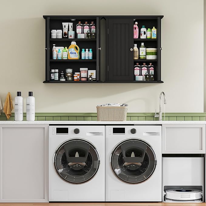 ChooChoo Bathroom Wall Cabinet Set of 2, Over The Toilet | 8.8"D x 21.1"W x 24"H, Medicine Cabinet, 2 Door and Adjustable Shelves, Cupboard, White