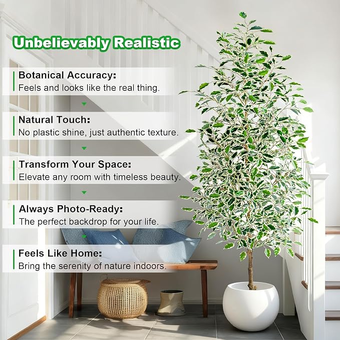 Bailikang 7FT Artificial Ficus Trees Indoor Faux Trees Indoor Fake Floor Plants Tall Artificial Tree with White Pot Faux Tree Fake Indoor Tree Silk Plants Artificial Trees for Home Decor Indoor