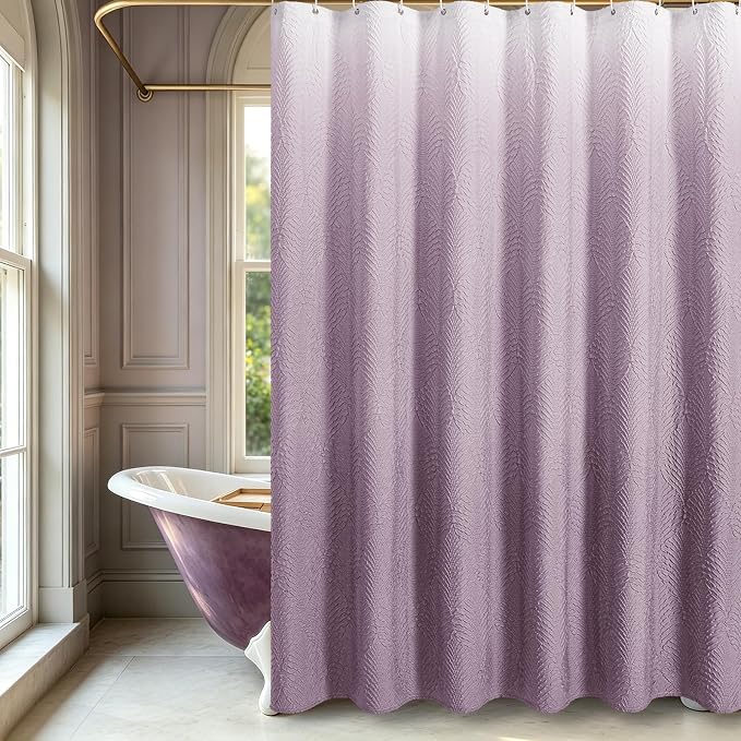 Lavender Shower Curtain for Bathroom, Farmhouse Bath Curtain 72x72 | Lavender Shower Curtain for Bathroom, 3D Leaf Embossed Textured Fabric Shower Curtain, Modern Farmhouse Bathroom Decor,
