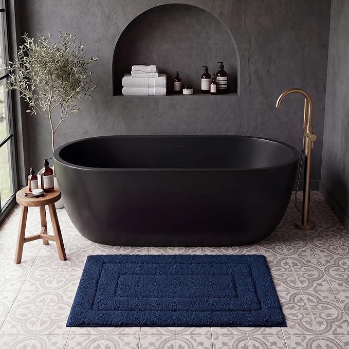 GRANNY SAYS Blue Bathroom Rug 16" x 24", Non-Slip Microfiber Bath Mat | Ultra-soft, with durable TPR backing for reliable grip, fast water absorption, machine washable for small bathroom spaces
