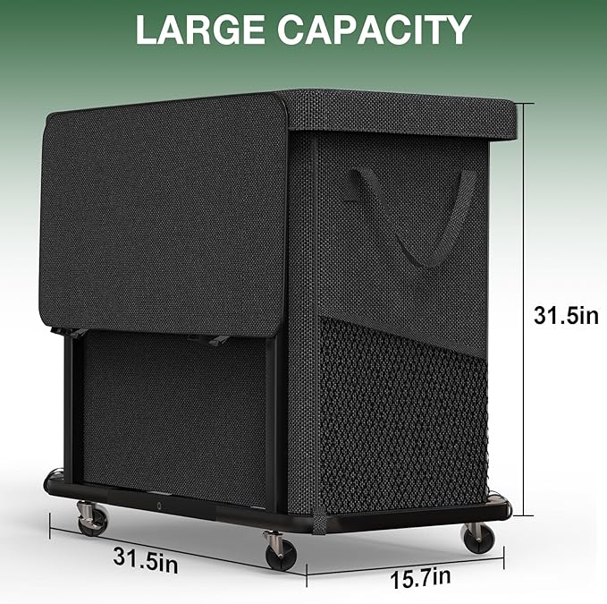 Laundry Basket with Lid,230L Rolling Laundry Hamper with Wheels,Black | Dirty Clothes Hamper with Metal Frame and Removable Bag Design, Suitable for Laundry Room, Bedroom (3 Section)