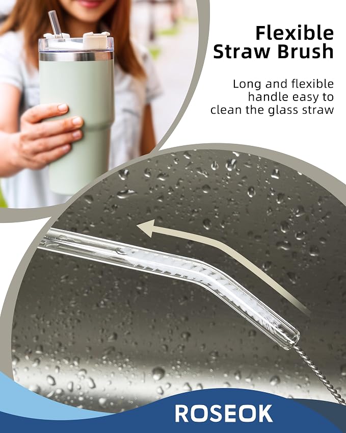 ROSEOK 2 in 1 Bottle Brush with Straw Cleaner Brush, Water Bottle Brush | For Cleaning Glass, Sports Bottle, Coffee Mug, Cup Cleaner, Black, 1 Pack