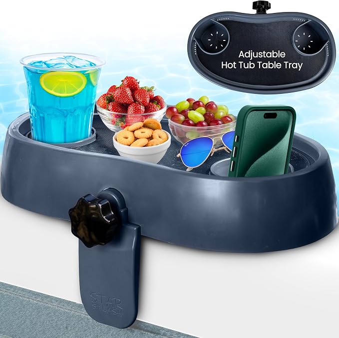STAR SPLASH Adjustable Hot Tub Table Tray – Heavy-Duty, Nonslip Drink Caddy with Cup Holders - Clamps to Side of Aboveground Bathtub, Spa – Outdoor Patio Accessories and Supplies, 17x10x4 in. | Non-Slip Clamp-On Spa Tray, Rust-Proof Stainless Steel, Ho...