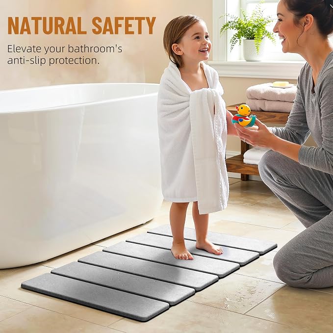 Luxspire Stone Bath Mat, Stone Mat Bathroom Foldable 24x16in 2PC,Light Gray | Quick & fast drying diatomaceous earth, Non-slip rubber base, Easy-clean surface for bathroom floor & kitchen counter