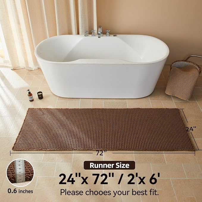 Triohero Waffle Runner Bath Mat - Long Bathroom Rugs Non Slip Washable, Ultra Soft Super Absorbent Quick Dry Boho Farmhouse Bathroom Decor, 24" x 72", Mocha