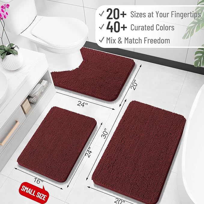 OLANLY Small Bathroom Rugs 30x18, Extra Soft Absorbent Chenille Bath Rugs | Andorra Red-Brown, Quick-Drying Rubber Backing, Washable Bath Mat for Bathroom Floor, Tub and Shower, Home Decor Accessories