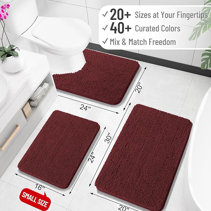 OLANLY Bathroom Runner Rugs 45x27, Extra Soft Absorbent Chenille Bath Rugs | Andorra Red-Brown, Quick-Drying Rubber Backing, Machine Washable Long Bath Mat for Bathroom Floor, Tub and Shower, Home Decor