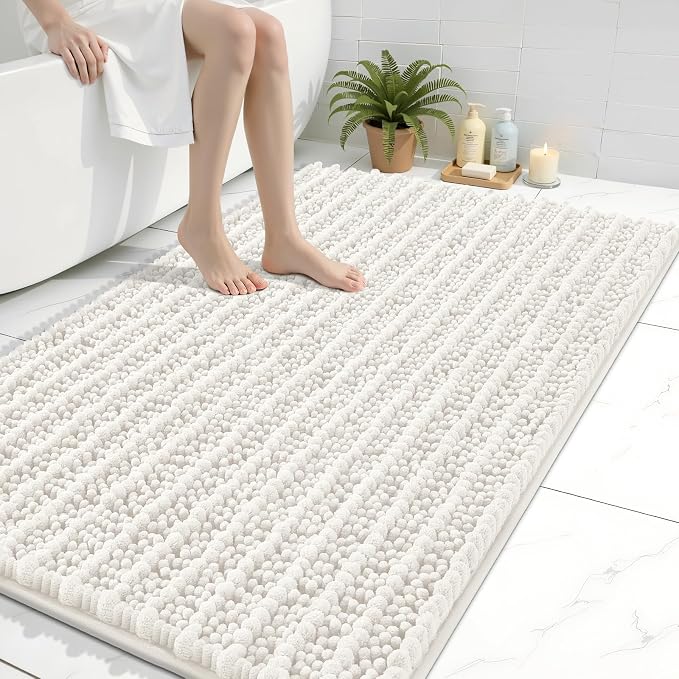 Arotive Bathroom Rugs Mat 40x32, Soft Absorbent Chenille Shaggy Bath Mat | Ivory, Machine Wash Dry, Bath Rugs for Bathroom Floor, Tub and Shower, Home Decor Accessories