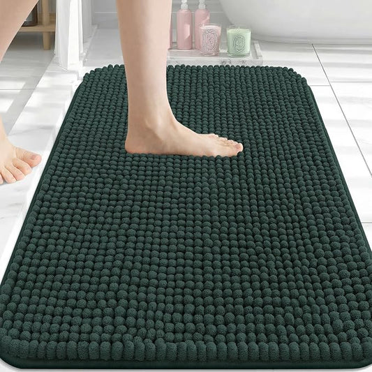 Arotive Chenille Bathroom Rugs 30x20, Soft Absorbent Bath Mat, Dark Green | Rubber Backing, Machine Washable Dry Bath Mats for Bathroom Floor, Tub and Shower, Home Decor Accessories