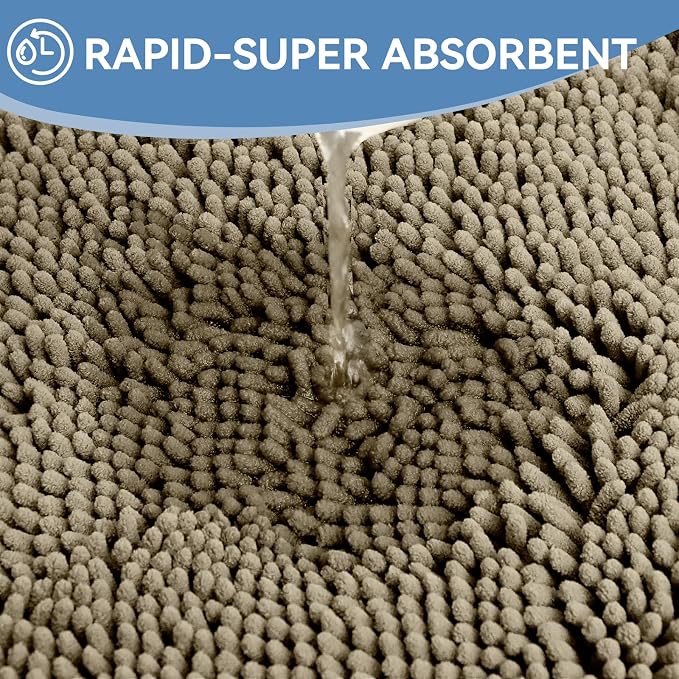 Bcoimo Bath Rug Mat,30x20 Chenille High Absorbent Latte Bathrom Floor Mats | Non Slip with Rubber Backing Bathroom Rugs Machine Washable;Extra Soft Bath Rug ;High Absorbent And Quick Dry Microfiber mat