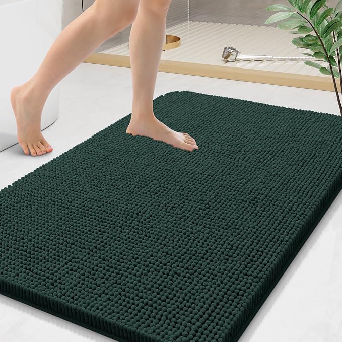 Arotive Bathroom Rugs 44x24, Soft Absorbent Shaggy Chenille Bath Rugs | Blackish Green, Machine Washable Rubber Backing Bath Mats for Bathroom Floor Tub and Shower Home Decor Accessories