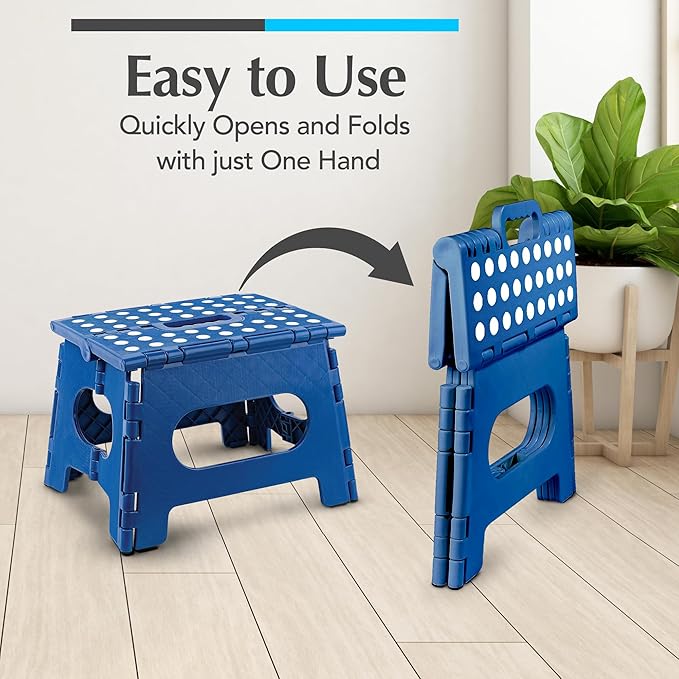Handy Laundry Folding Step Stool 9 Inch, Blue, Non-Slip Holds 300 lbs | 9 Inch, Blue, Foldable Collapsible Step Stool, Non-Slip, Holds 300 lbs, Kitchen Bathroom Bedroom, Adults