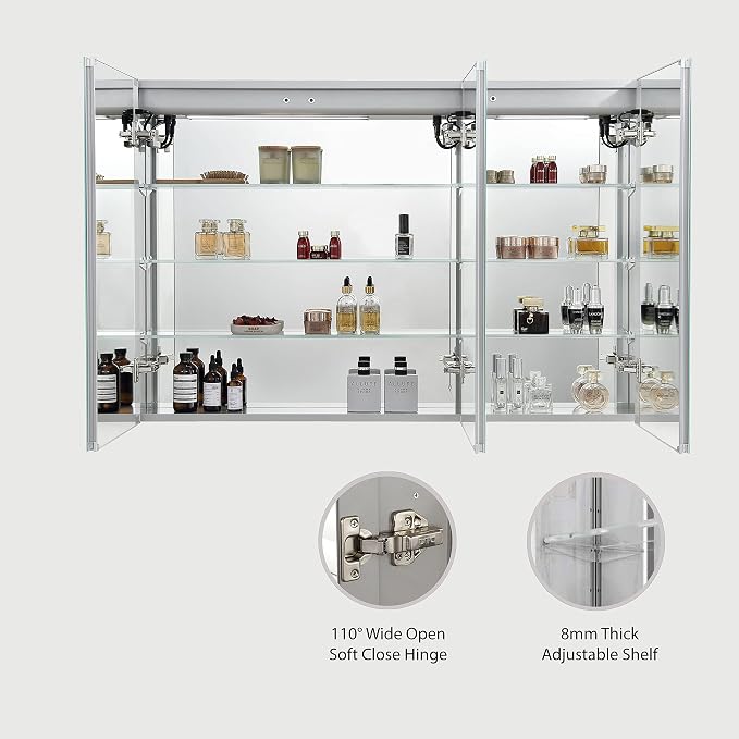 Blossom LED Lighted Bathroom Medicine Cabinet Mirror, Defogger, 48x32 | Bathroom Storage Cabinet, Medicine Cabinets Organizer, Vanity Mirror with Storage, Recessed/Surface Mount, Adjustable Shelves